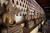 Vientiane, Laos - Wat Si Saket, The gallery around the sim houses thousands of Buddha statues in various mudras, dating  from the 16th century.